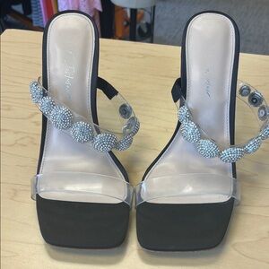 Betsey Johnson Black and Silver Heels